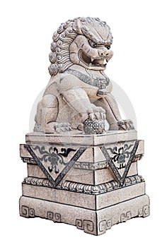 Chinese Stone Lion sculpture on white