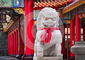 Chinese stone lion statue shrine.