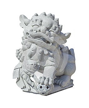 Chinese stone lion statue on white