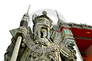 Chinese stone sculpture, Ancient Chinese stone doll outdoor decoration, Statue of a Chinese warrior sculpture in Wat Pho, Bangkok