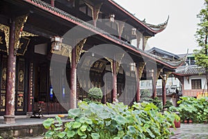 Chinese Style Architecture in Chengdu with Wooden Structures.