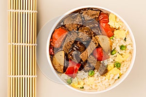 Chinese Style Beef In Black Bean Sauce With Fried Rice