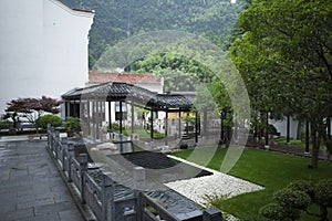 Chinese-style courtyard building of a hotel in Jiuhuashan Scenic Area, Anhui Province, China