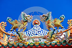 Chinese style dragon on blue sky