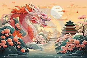 Chinese style dragon paper cut illustration. Chinese New Year. Generated by artificial intelligence