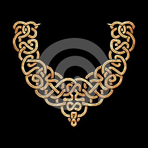 Chinese style embroidery gold 3d isolated neckline design with braided knots. Traditional asian auspicious happy symbols.