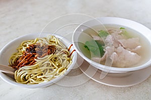 Chinese Style Noodle with Bowl of Pork Soup