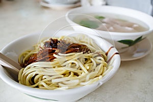 Chinese Style Noodle with Bowl of Pork Soup