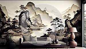 chinese style painting living room wall decoration. Generative AI, Generative, AI