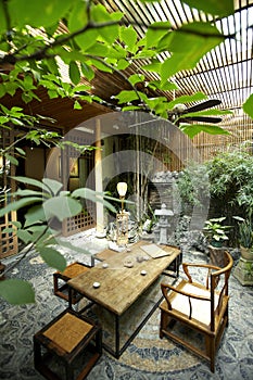 Chinese-style restaurant courtyard