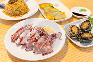 Chinese style seafood arranged dishes