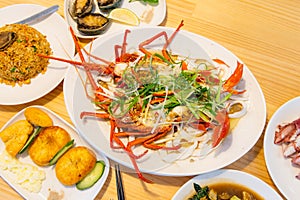 Chinese style seafood arranged dishes