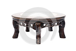 Chinese style short antique round table marble top and 5 legs ha