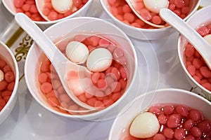 Chinese sweets dumpling from sticky rice, in syrup for serve wedding guest in wedding ceremony.