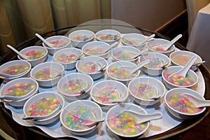 Chinese sweets dumpling from sticky rice, in syrup for serve wedding guest in wedding ceremony