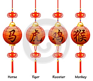 Chinese symbols on the lantern. Signs of the Zodia