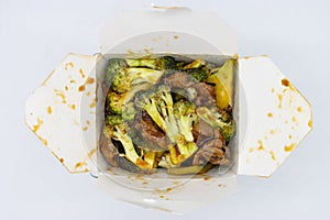 Chinese Takeout Box Filled with Beef and Broccoli