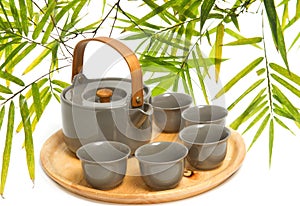 Chinese tea ceremony on bamboo leaf