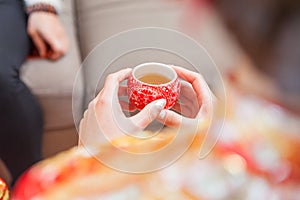 Chinese tea ceremony cups in wedding day