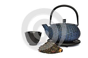 Chinese tea pot with green tea