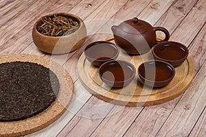 Chinese tea set with chinese red tea and shu puer tea