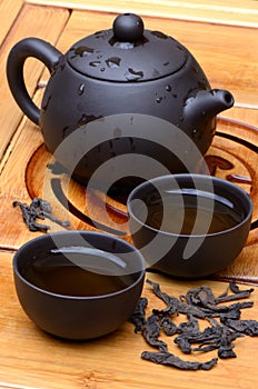 Chinese tea set with wild puerh tea