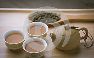 Chinese tea set on wooden