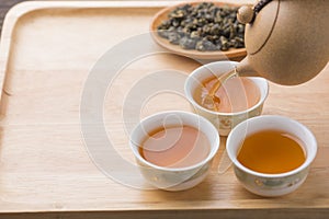 Chinese tea set on wooden