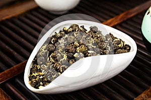 Chinese tea on wood plate