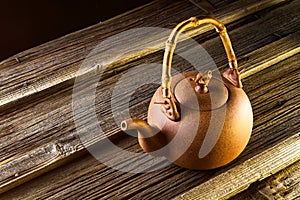 Chinese teapot on wooden table