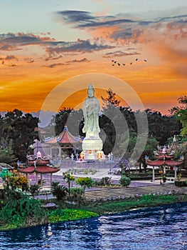 Chinese temple Bridge on River Kwai Kanchanaburi Thailand where British and Australian prisoners of war where held by the Japanese