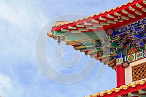 Chinese temple in the morning with cloudy skies.