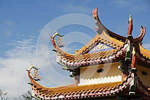 Chinese temple roof in sunlight