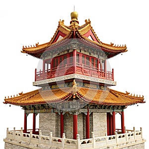 Chinese temple tower on white background