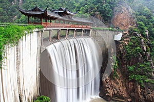 Chinese temple with waterfall