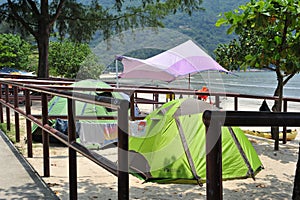 Chinese tourism camping in the beach