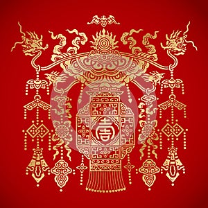Chinese tradional Lantern on red background.