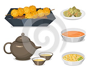 Chinese tradition food dish delicious cuisine asia dinner meal china lunch cooked vector illustration