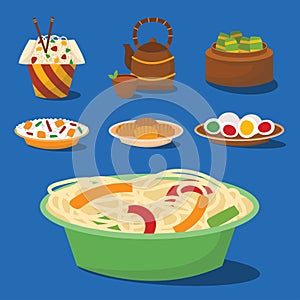 Chinese cuisine tradition food dish delicious asia dinner meal china lunch cooked vector illustration