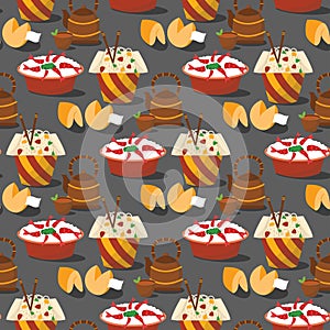 Chinese cuisine tradition food dish delicious asia dinner meal china lunch cooked seamless pattern background vector