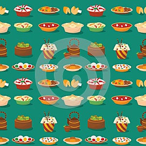 Chinese cuisine tradition food dish delicious asia dinner meal china lunch cooked seamless pattern background vector