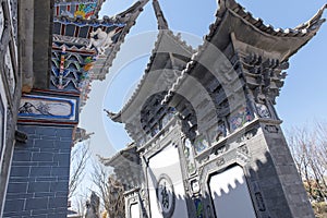 Chinese traditional archway building and yard
