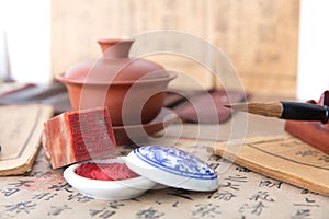 Chinese traditional art calligraphy and seal cutting related items