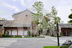 Chinese traditional buildings in shade on cloudy day