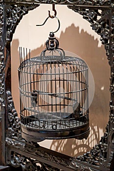 Chinese traditional carved handmade bird cage close-up