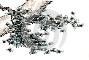 Chinese traditional distinguished gorgeous decorative hand-painted ink-pine tree photo