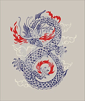 Chinese Traditional Dragon Vector Illustration. Oriental Dragon Infiniti Shape Isolated Ornament Outline Silhouette photo