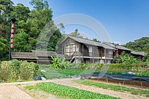 Chinese traditional Hakka house with vegetable garden