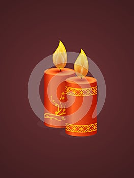 Chinese Traditional Happy New Year with realistic burning candles flame