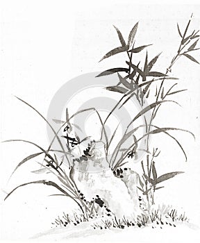Chinese traditional ink and flower painting